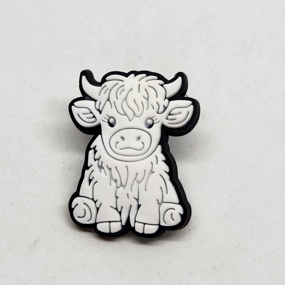 White Cow Option 5 Rubber Pin Black Tone Backing Lapel Backpack Hat Brooch